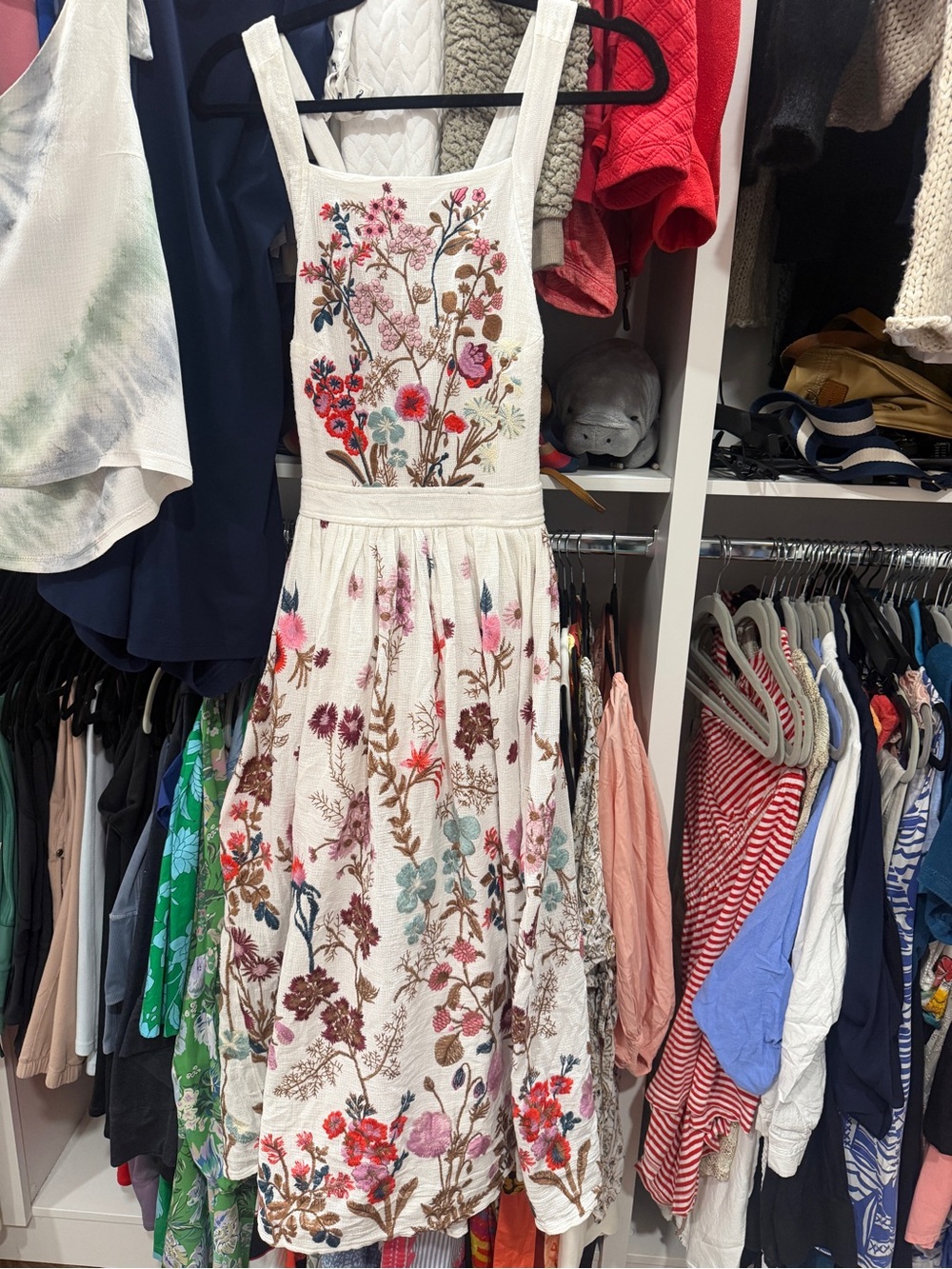 🌺 RARE! Anthropologie White Midi Dress with Multicolor Floral Embroidery - Picture 12 of 12